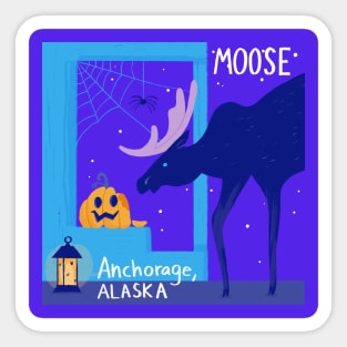 Moose Night in Alaska Sticker